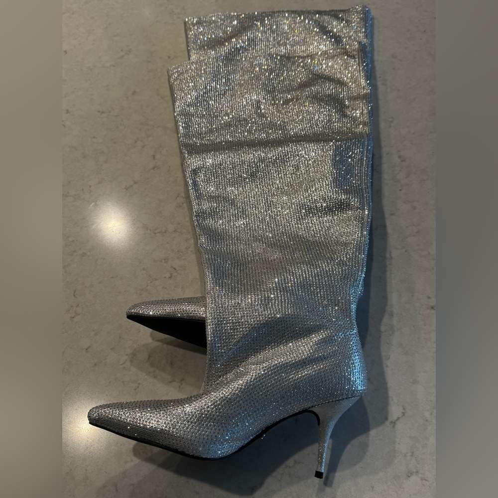 Sparkling Silver Heeled Boots for Women